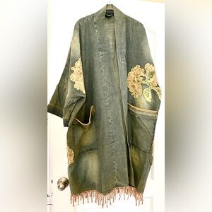 Jaded Gypsy Appliqué & Embroidered Denim Duster Coat - Floral Appliqué